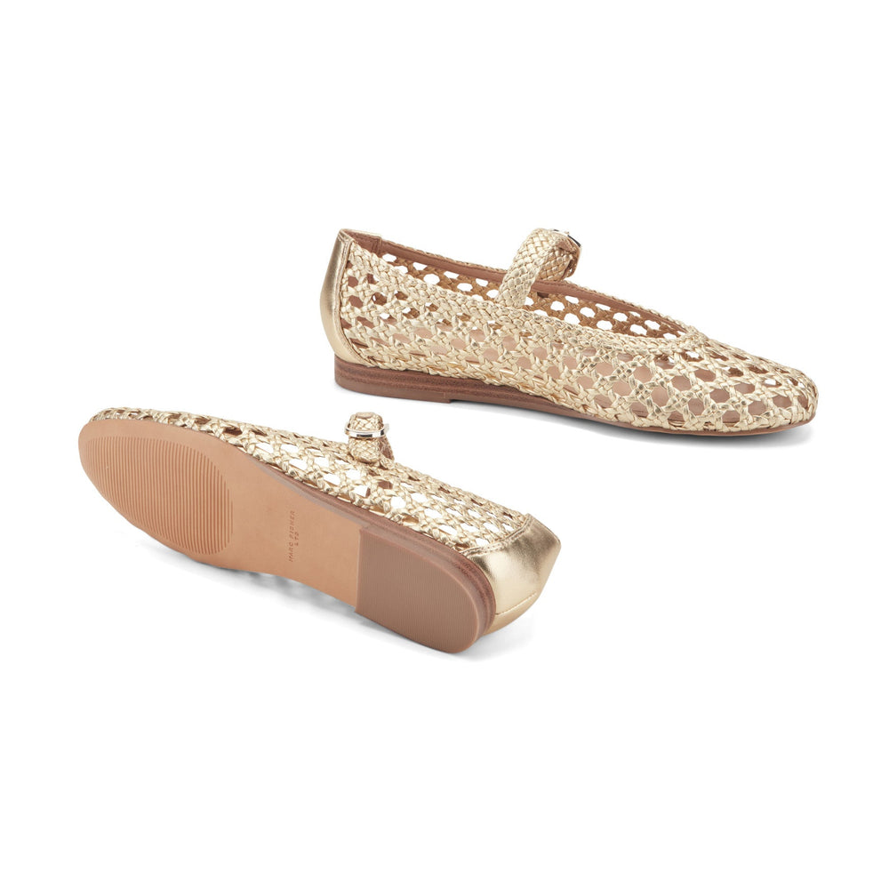 Evonna Woven Leather Mary Jane Ballet Flat - Gold Leather / Marc Fisher US