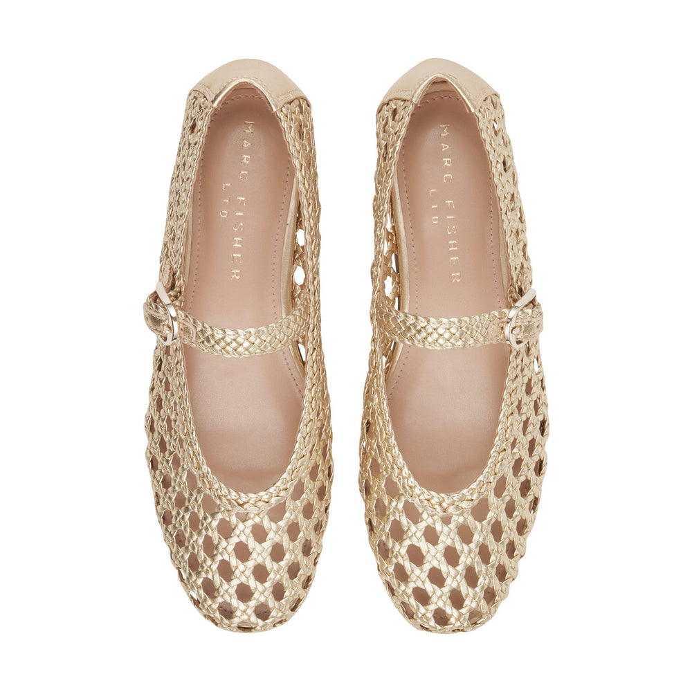 Evonna Woven Leather Mary Jane Ballet Flat - Gold Leather / Marc Fisher US