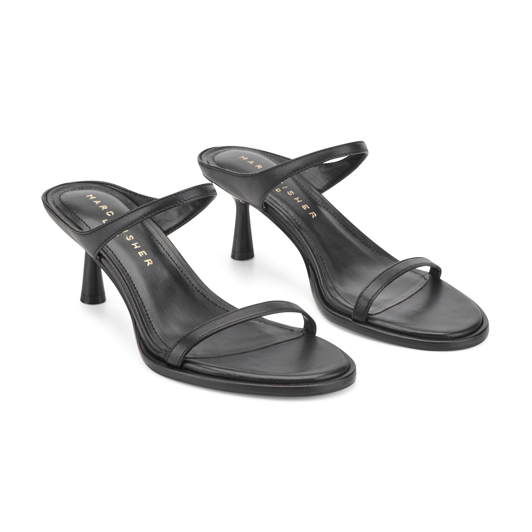 Alonde Leather Heeled Slide Sandal - Black Leather / Marc Fisher US