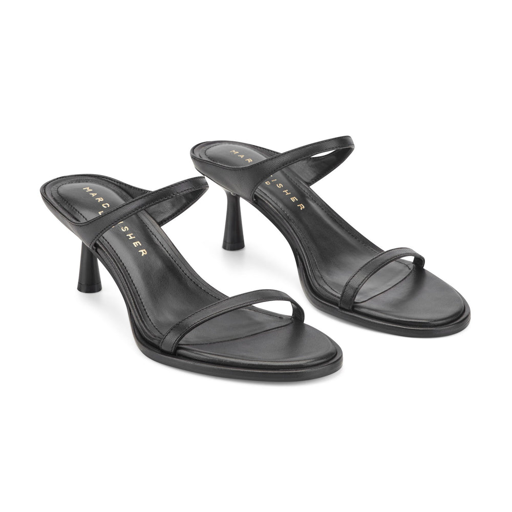 Alonde Leather Heeled Slide Sandal - Black Leather / Marc Fisher US