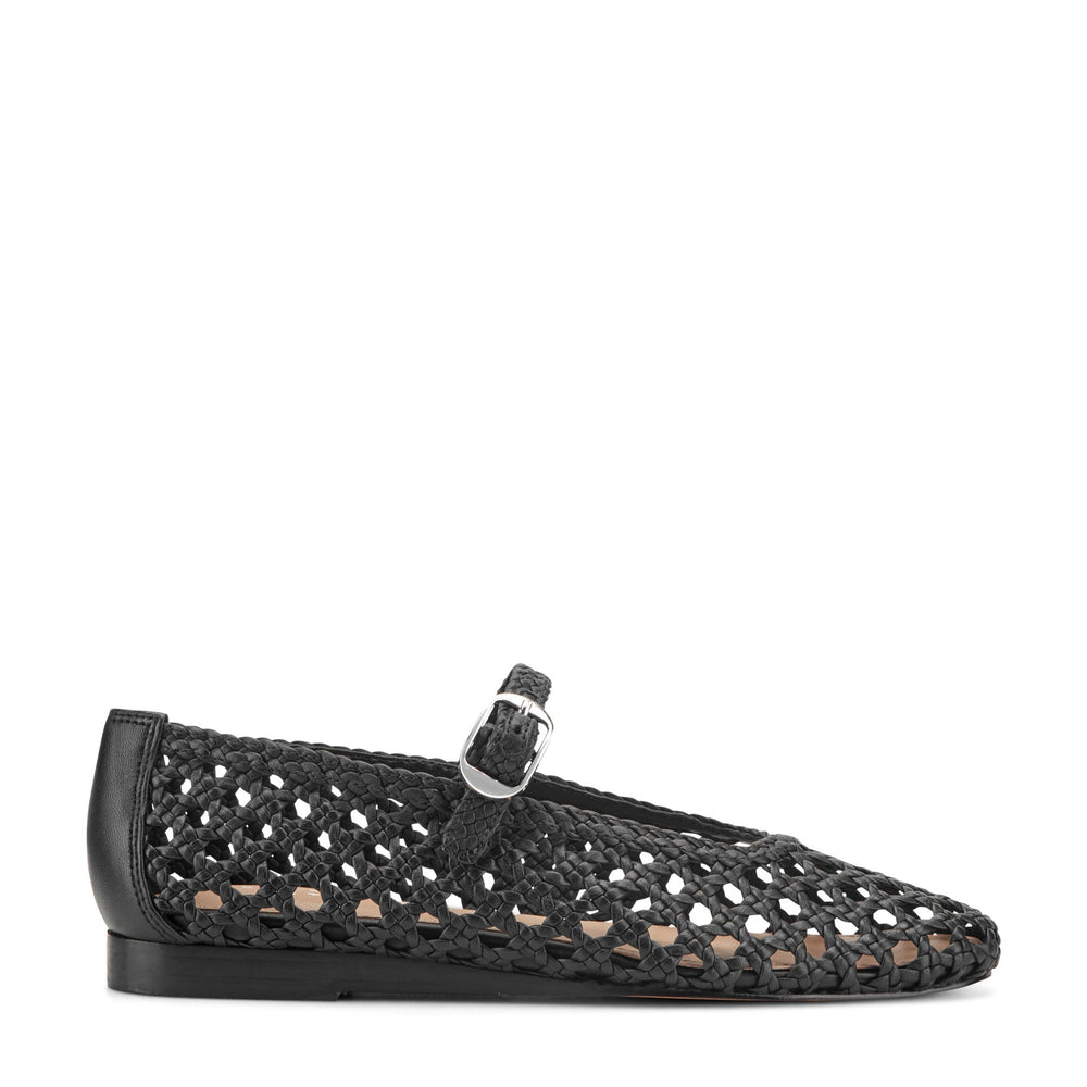 Evonna Woven Leather Mary Jane Ballet Flat - Black Leather / Marc Fisher Outlet