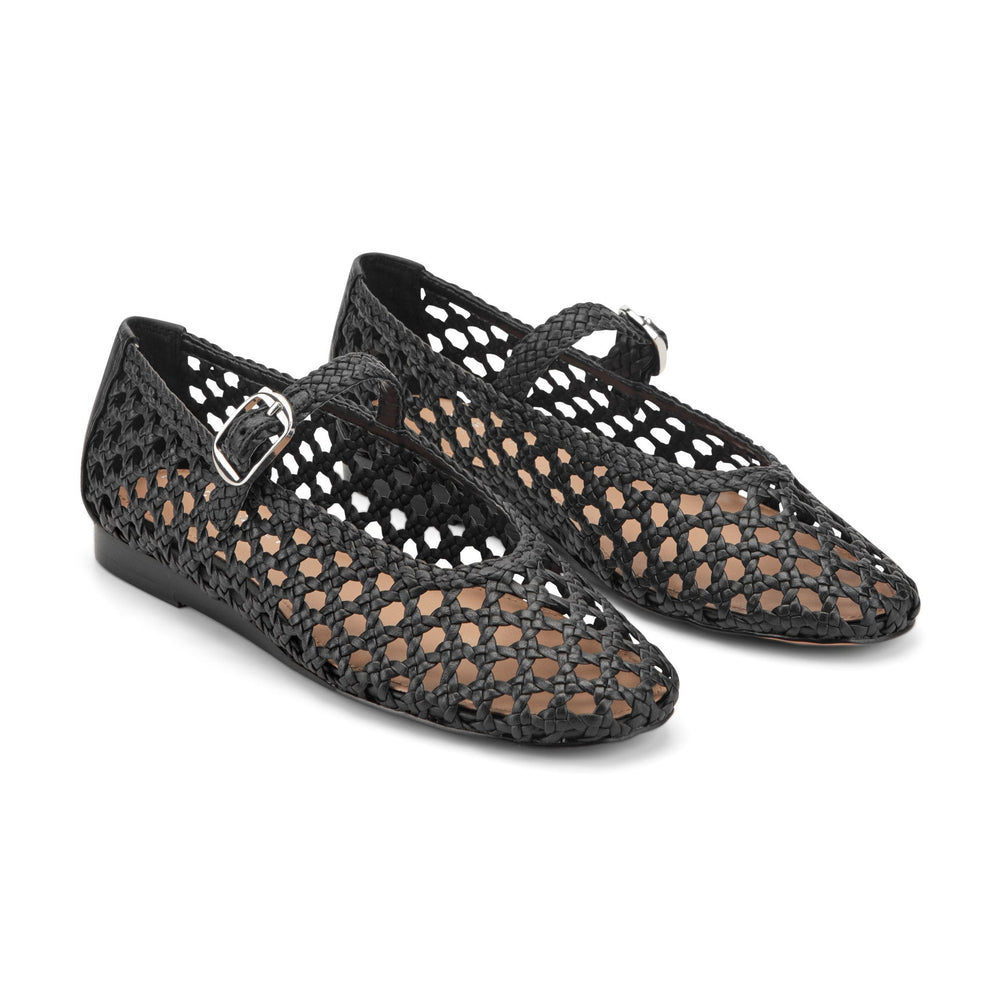 Evonna Woven Leather Mary Jane Ballet Flat - Black Leather / Marc Fisher Outlet