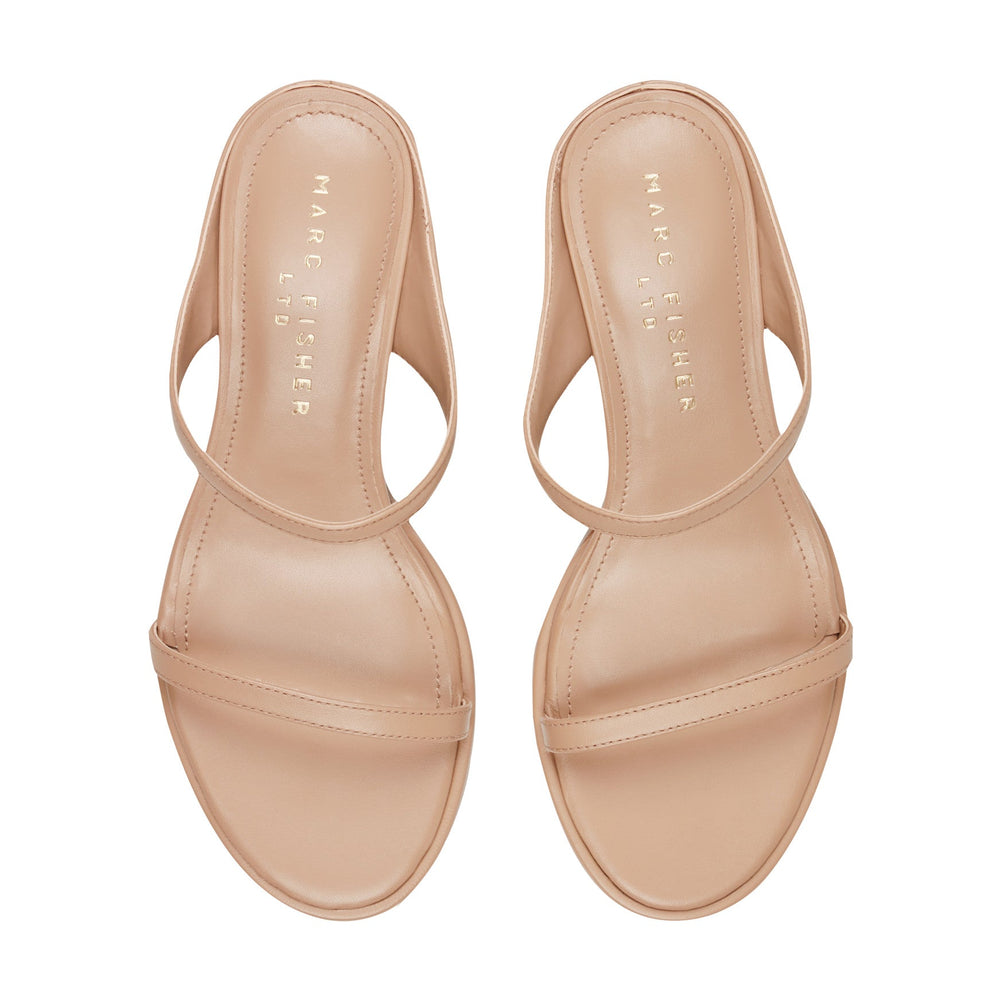 Alonde Leather Heeled Slide Sandal - Medium Natural Leather / Marc Fisher US