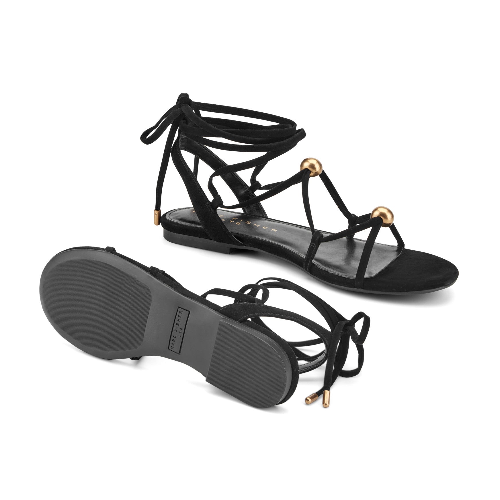 Ellan Ankle Wrap Leather Sandal - Black Suede / Marc Fisher Sale