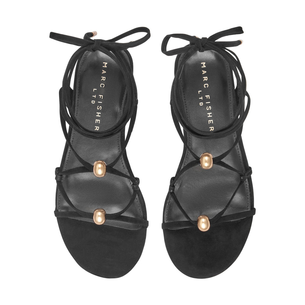 Ellan Ankle Wrap Leather Sandal - Black Suede / Marc Fisher Sale