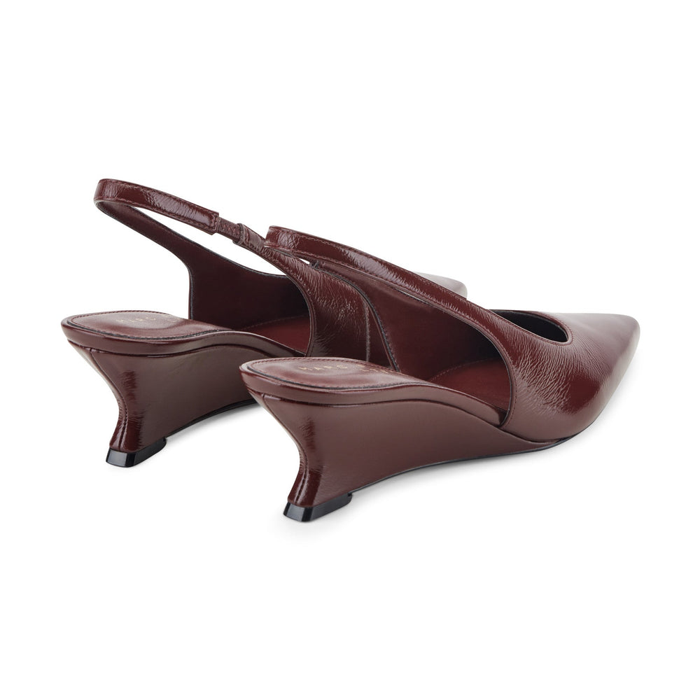 Taten Leather Wedge Slingback Pump - Dark Red Patent Leather / Marc Fisher US