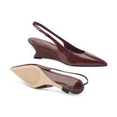 Taten Leather Wedge Slingback Pump - Dark Red Patent Leather / Marc Fisher US