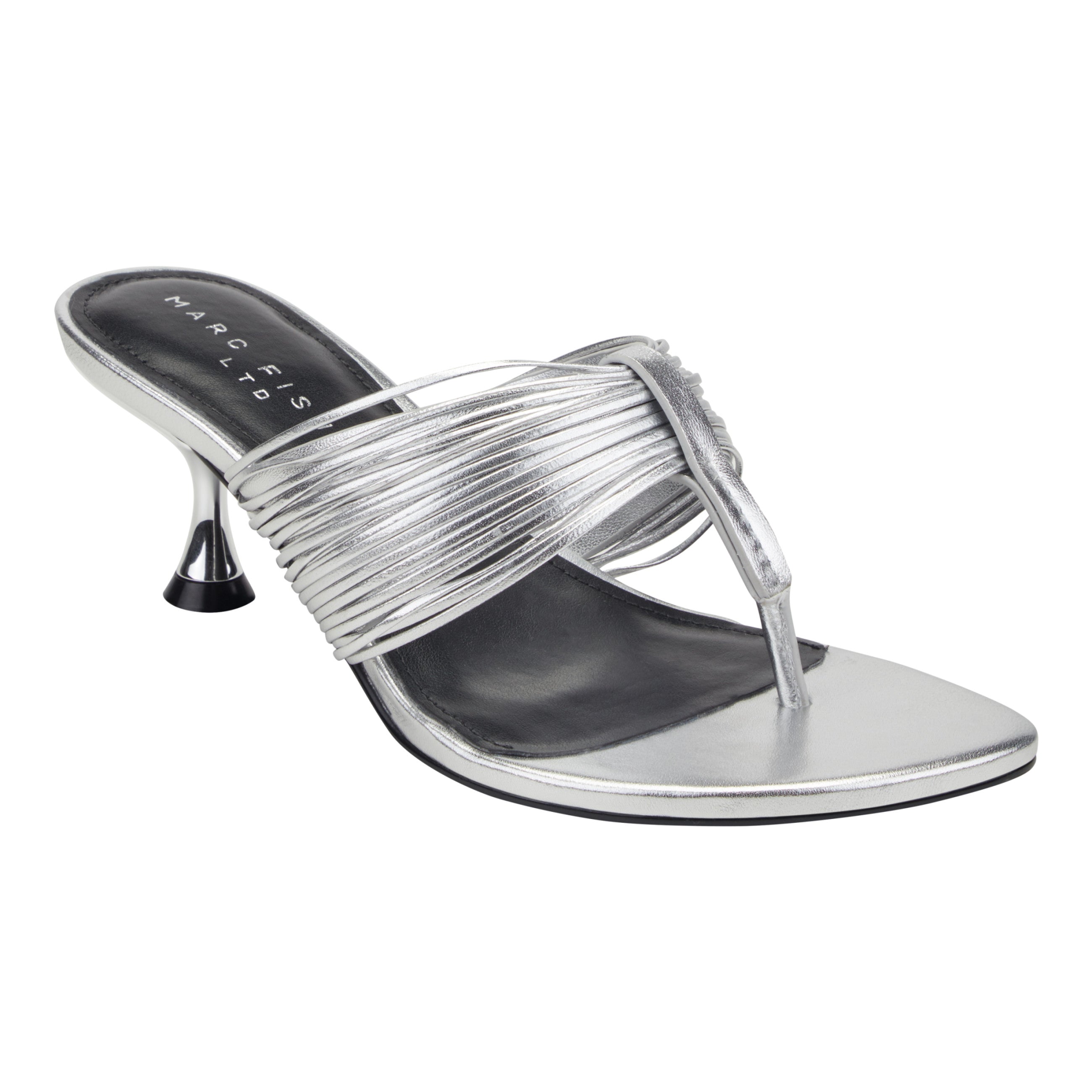Pamilla Leather Heeled Thong Sandal - Silver Leather / Marc Fisher On Sale