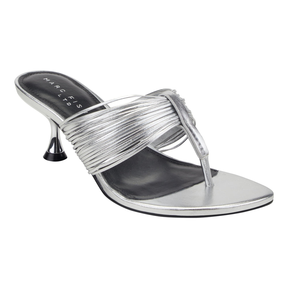 Pamilla Leather Heeled Thong Sandal - Silver Leather / Marc Fisher On Sale