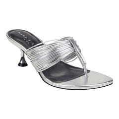 Pamilla Leather Heeled Thong Sandal - Silver Leather / Marc Fisher On Sale