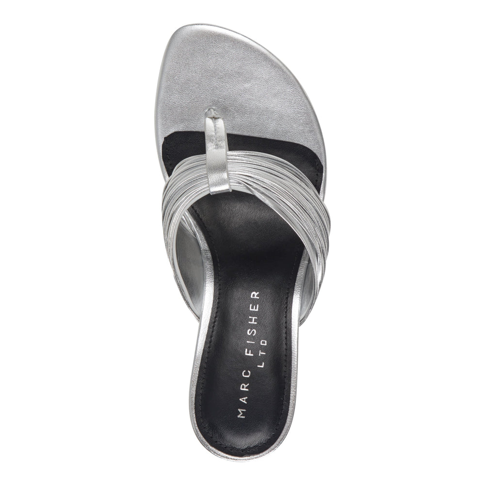 Pamilla Leather Heeled Thong Sandal - Silver Leather / Marc Fisher On Sale
