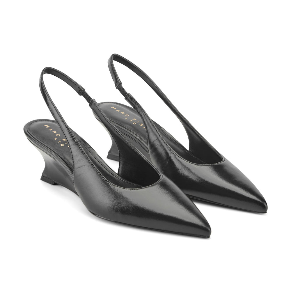 Taten Leather Wedge Slingback Pump - Black Leather / Marc Fisher For Sale