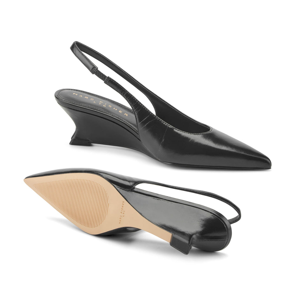 Taten Leather Wedge Slingback Pump - Black Leather / Marc Fisher For Sale