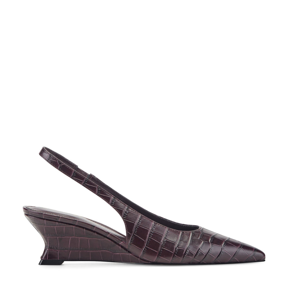 Taten Leather Wedge Slingback Pump - Dark Red Croco Embossed Leather / Marc Fisher On Sale