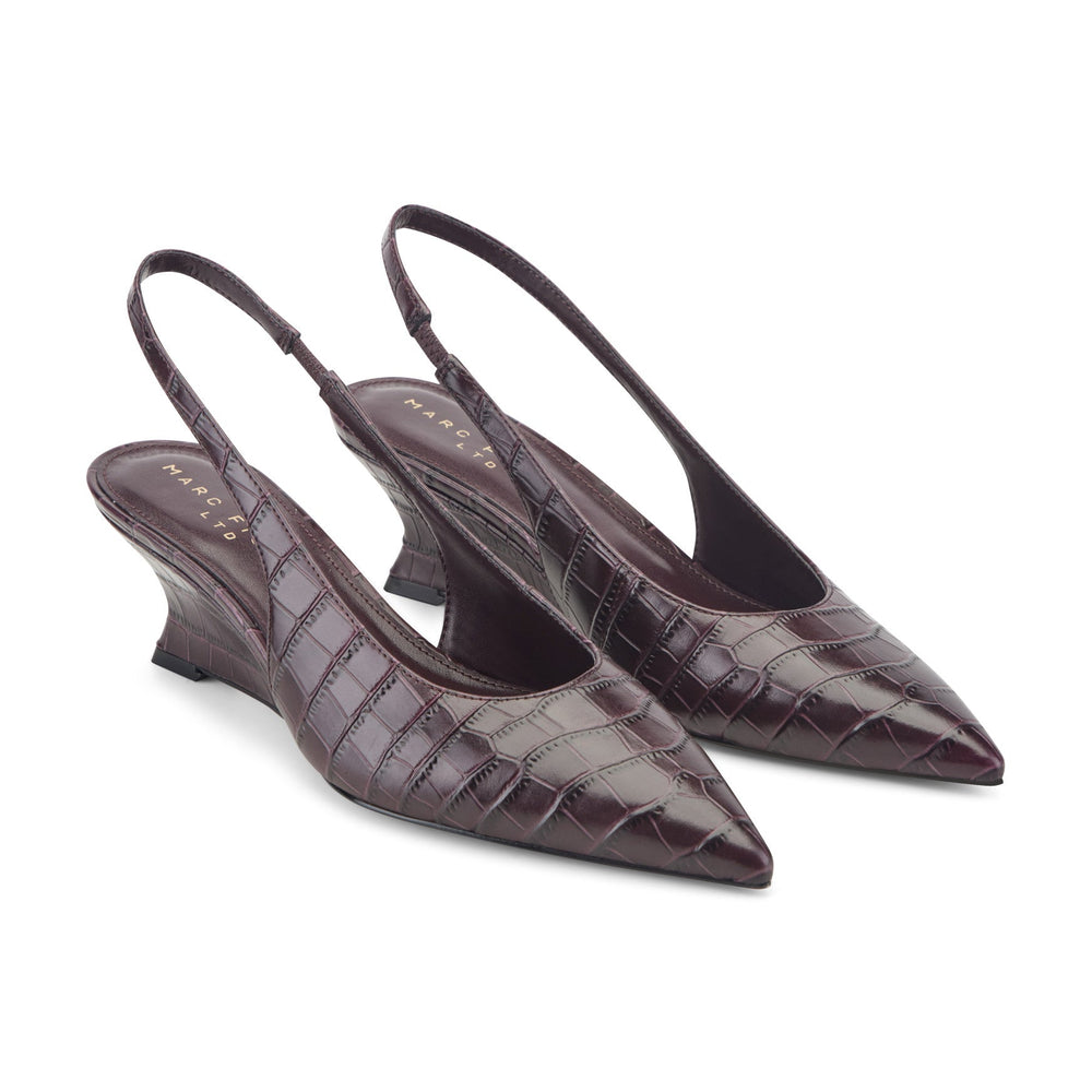 Taten Leather Wedge Slingback Pump - Dark Red Croco Embossed Leather / Marc Fisher On Sale