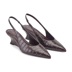 Taten Leather Wedge Slingback Pump - Dark Red Croco Embossed Leather / Marc Fisher On Sale