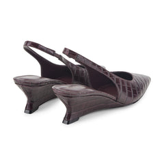 Taten Leather Wedge Slingback Pump - Dark Red Croco Embossed Leather / Marc Fisher On Sale