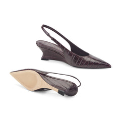 Taten Leather Wedge Slingback Pump - Dark Red Croco Embossed Leather / Marc Fisher On Sale