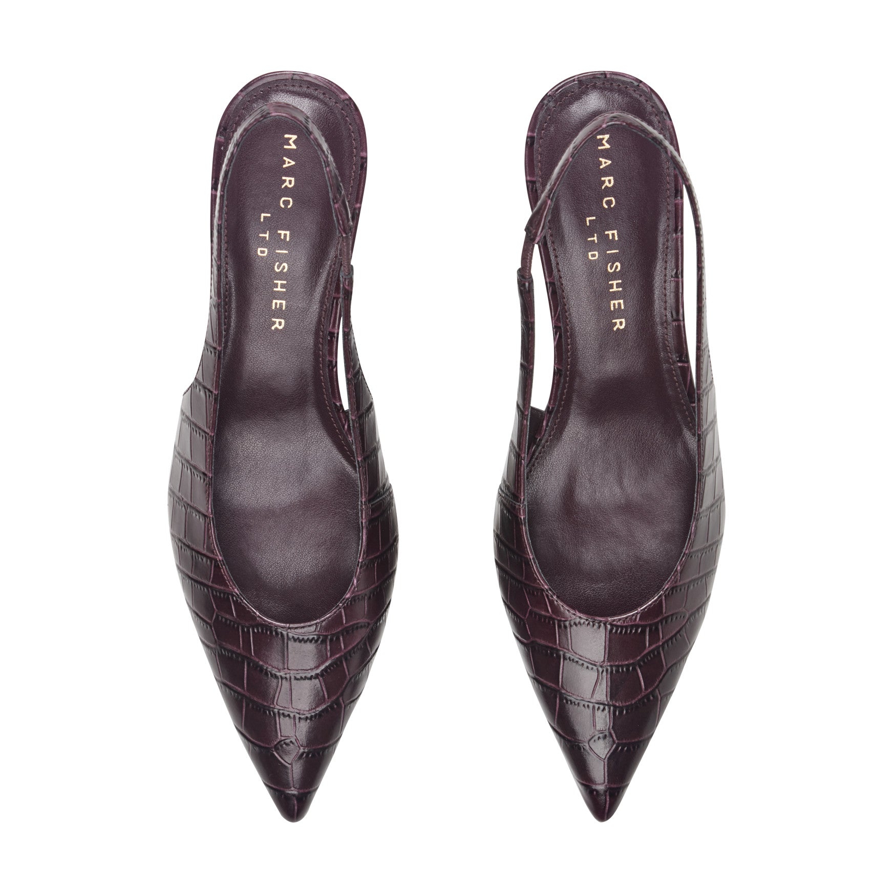Taten Leather Wedge Slingback Pump - Dark Red Croco Embossed Leather / Marc Fisher On Sale
