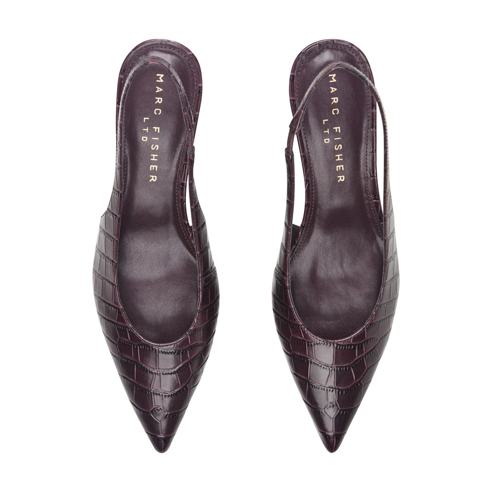 Taten Leather Wedge Slingback Pump - Dark Red Croco Embossed Leather / Marc Fisher On Sale