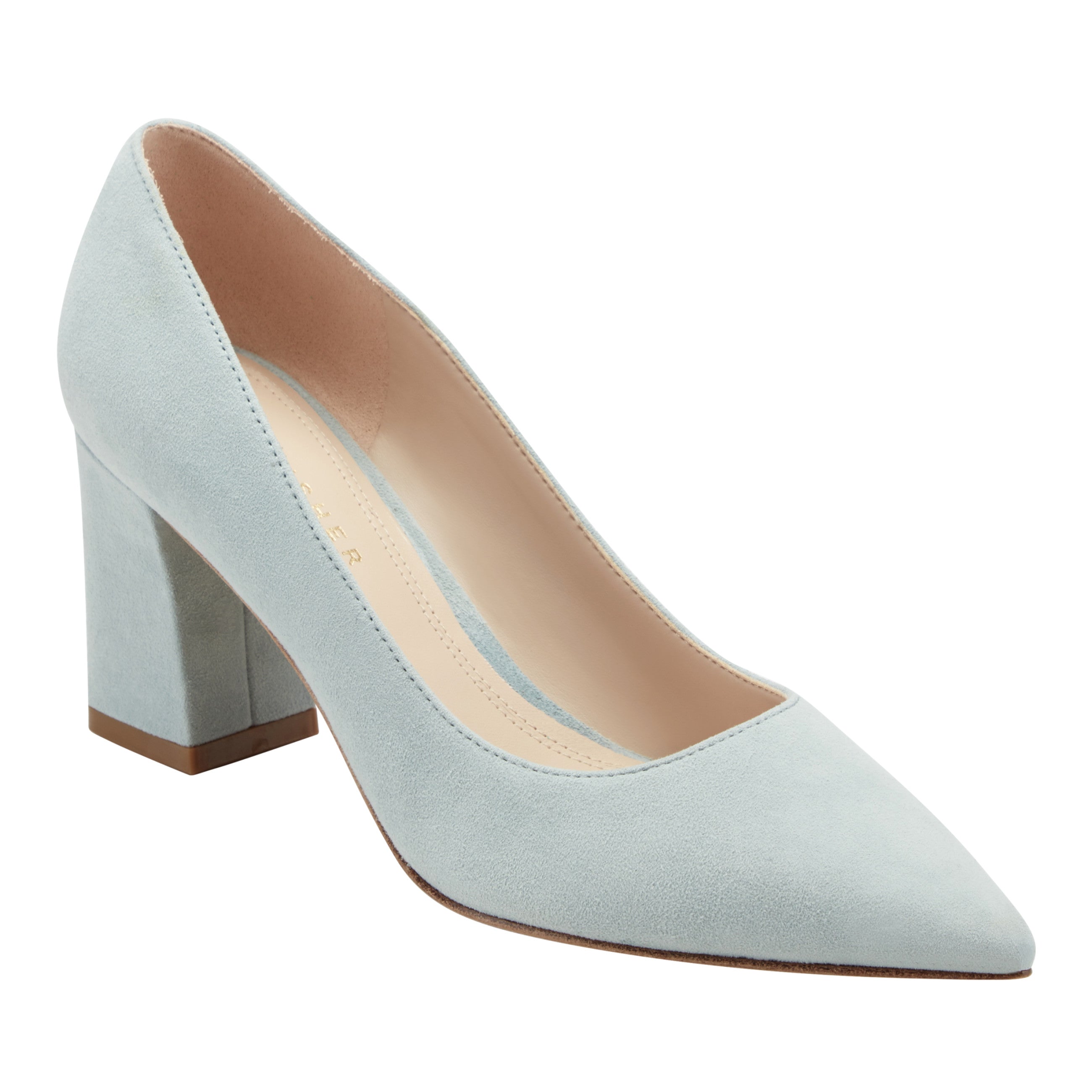 Zala Block Heel Pointy Toe Pump - Light Blue Suede / Marc Fisher Sale