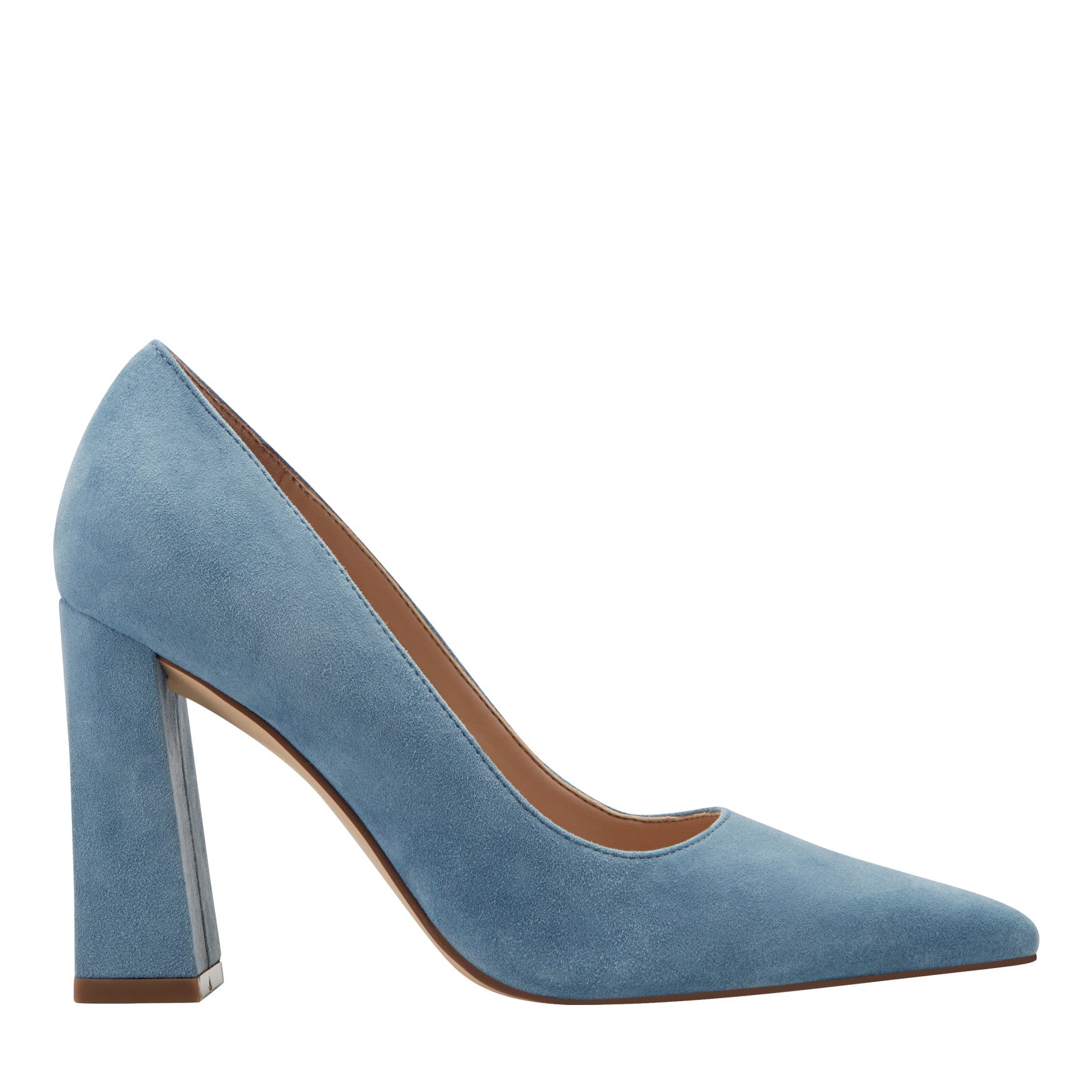 Minny Leather Block Heel Pump - Blue Suede / Marc Fisher On Sale