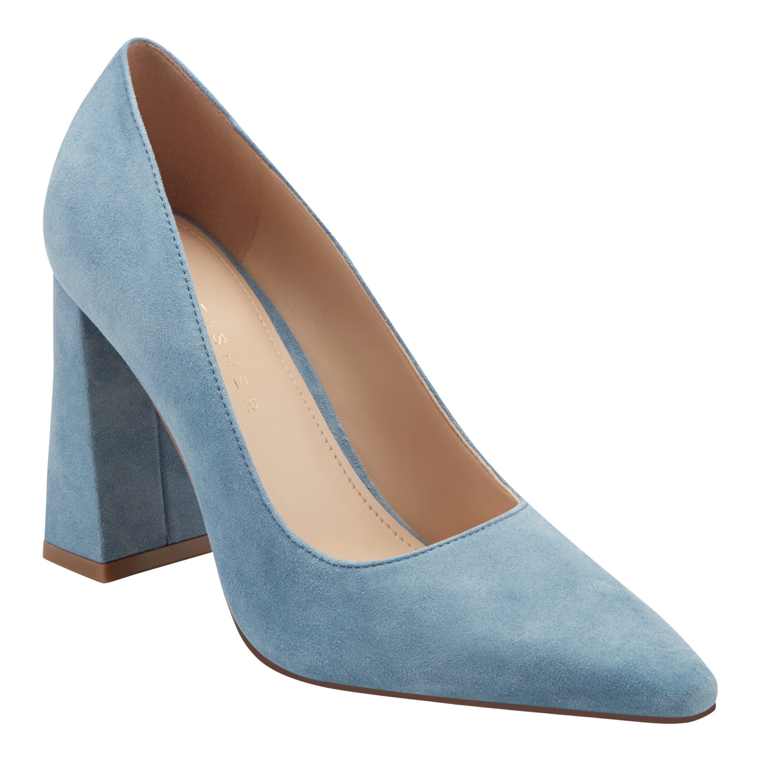 Minny Leather Block Heel Pump - Blue Suede / Marc Fisher On Sale