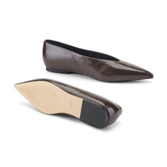 Casee Leather Flat - Dark Brown Patent Leather / Marc Fisher US