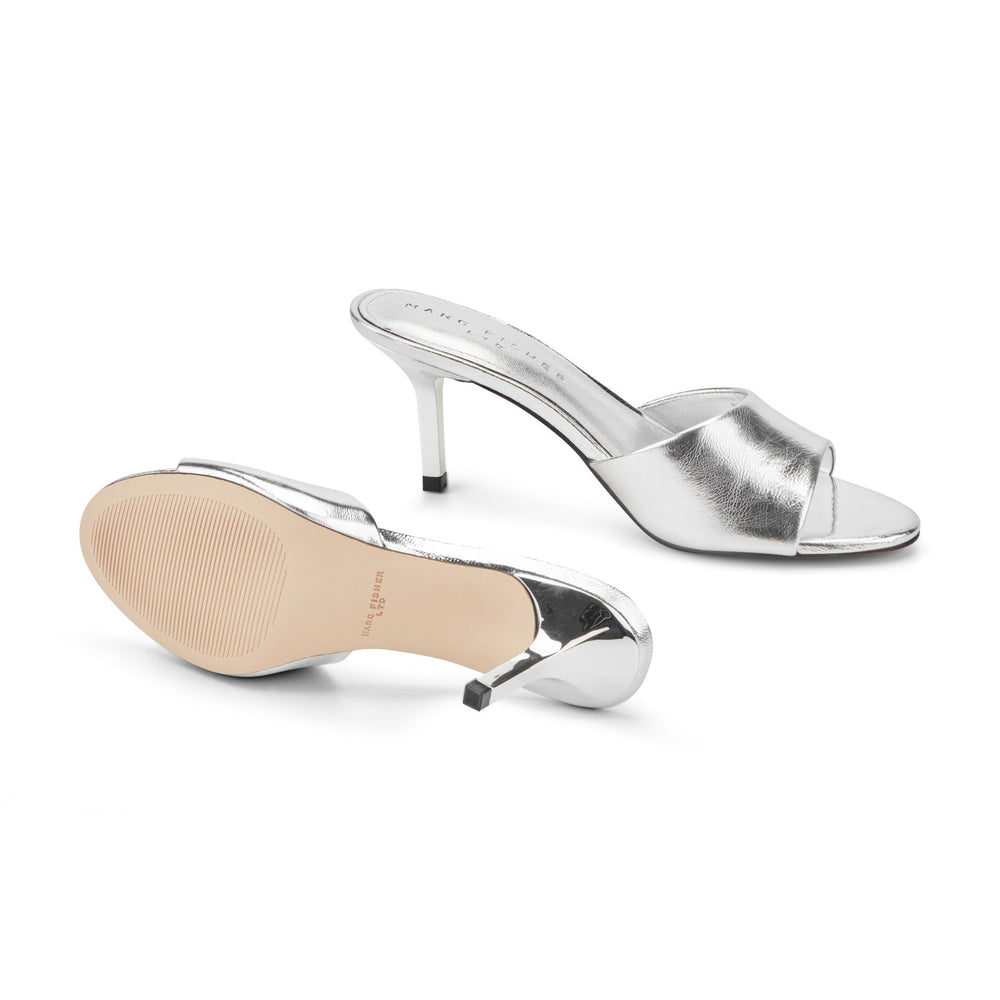 Finny Leather Mule Sandal - Silver Leather / Marc Fisher Outlet