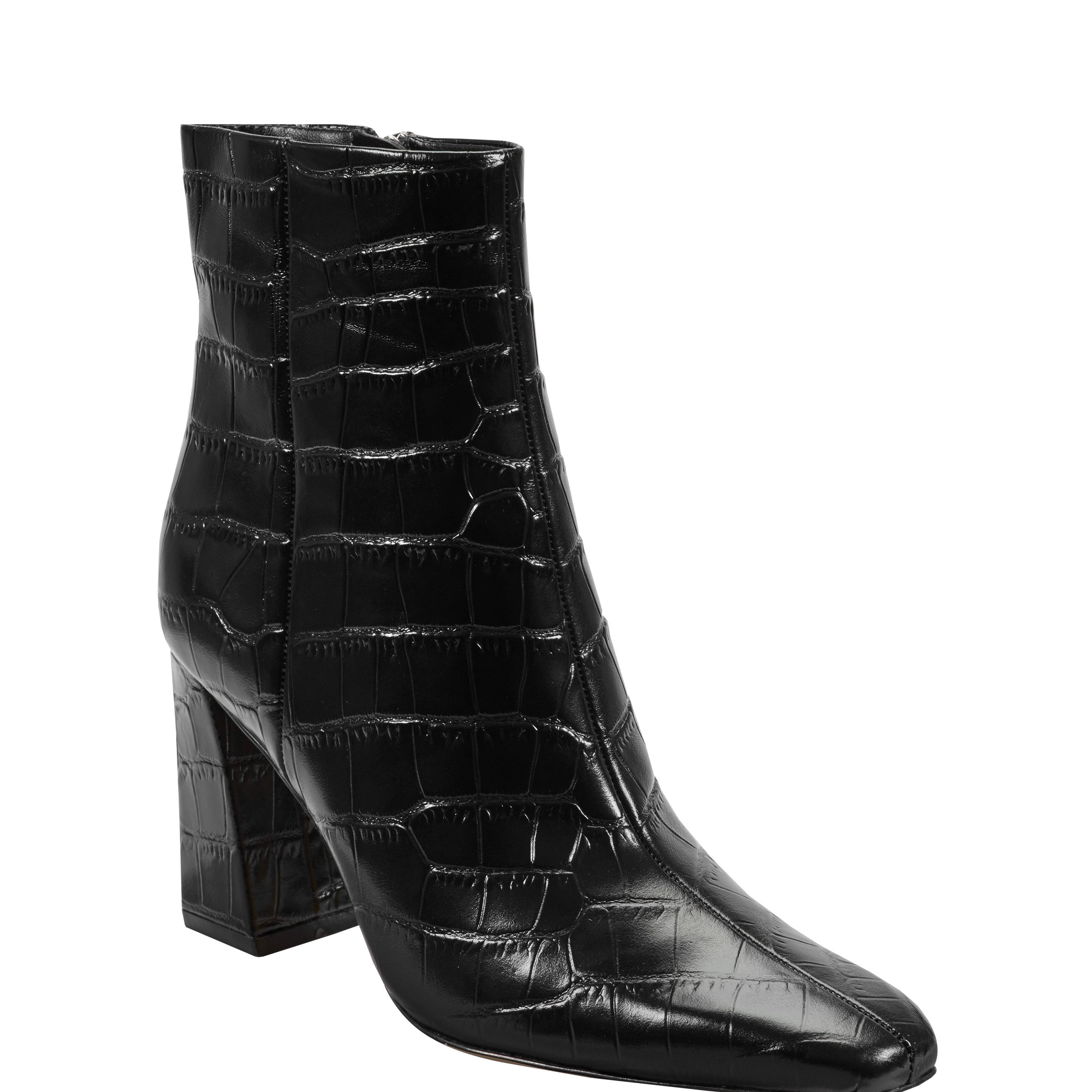 Novella Block Heel Leather Ankle Bootie - Embossed Black Croco Leather / Marc Fisher Sale