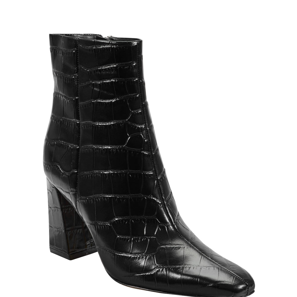 Novella Block Heel Leather Ankle Bootie - Embossed Black Croco Leather / Marc Fisher Sale