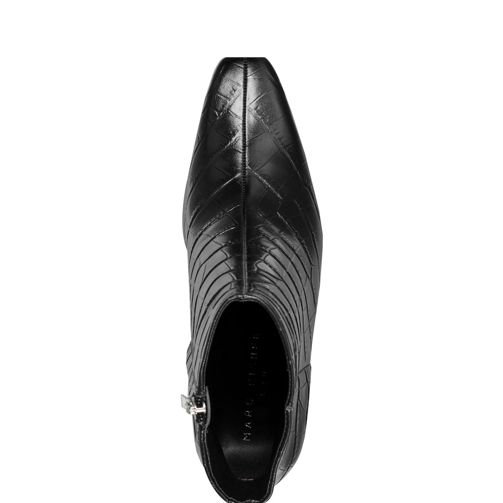 Novella Block Heel Leather Ankle Bootie - Embossed Black Croco Leather / Marc Fisher Sale