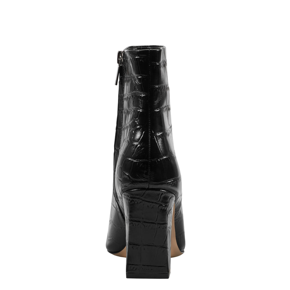 Novella Block Heel Leather Ankle Bootie - Embossed Black Croco Leather / Marc Fisher Sale
