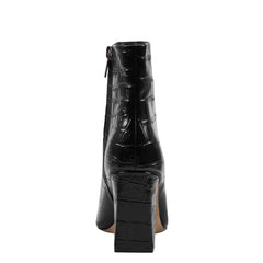 Novella Block Heel Leather Ankle Bootie - Embossed Black Croco Leather / Marc Fisher Sale