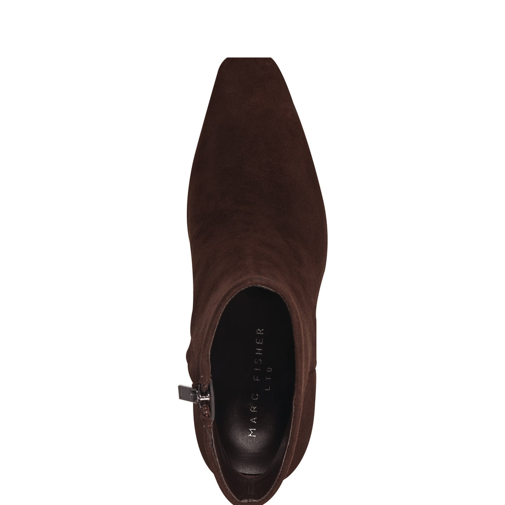 Novella Block Heel Leather Ankle Bootie - Dark Brown Suede / Marc Fisher Discount