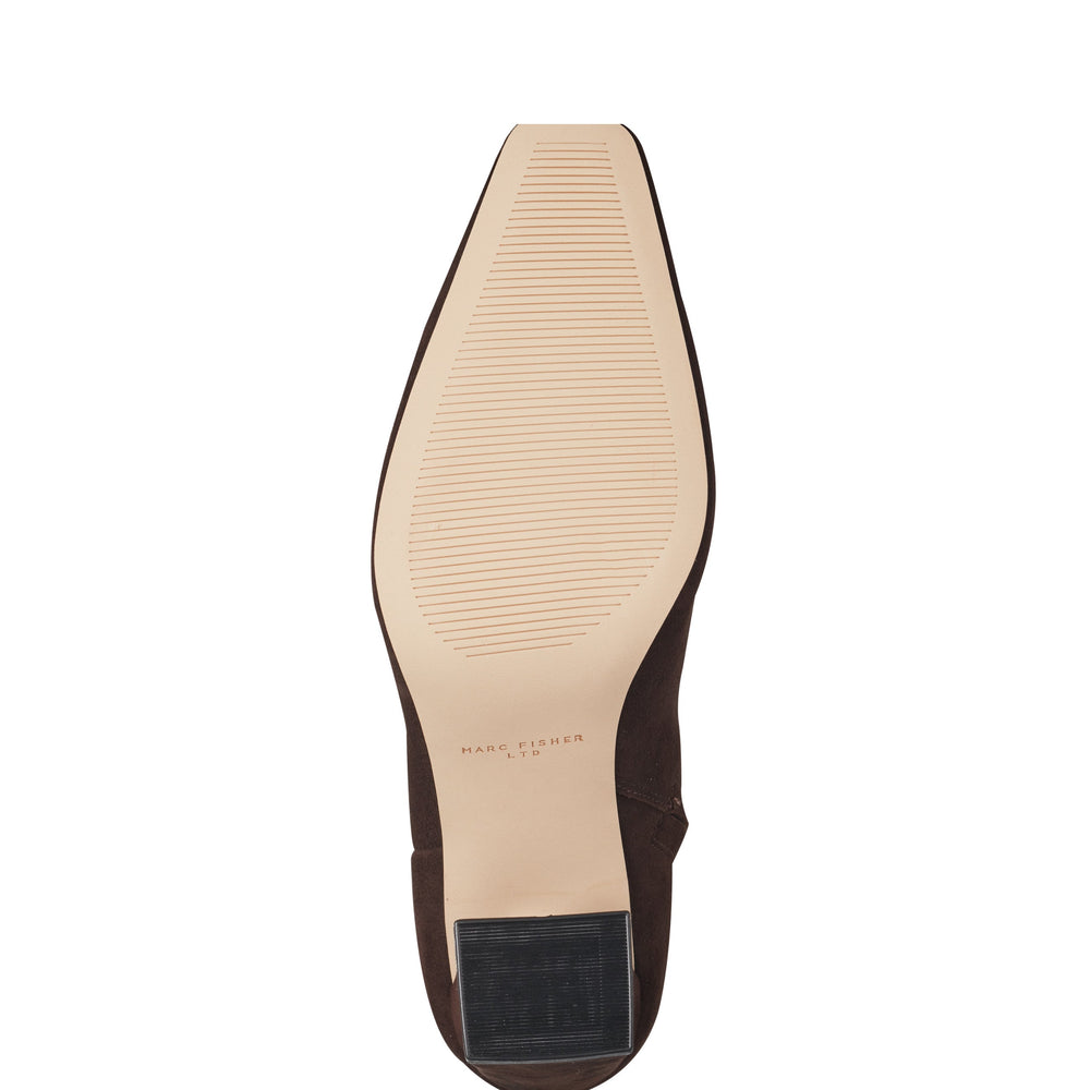 Novella Block Heel Leather Ankle Bootie - Dark Brown Suede / Marc Fisher Discount