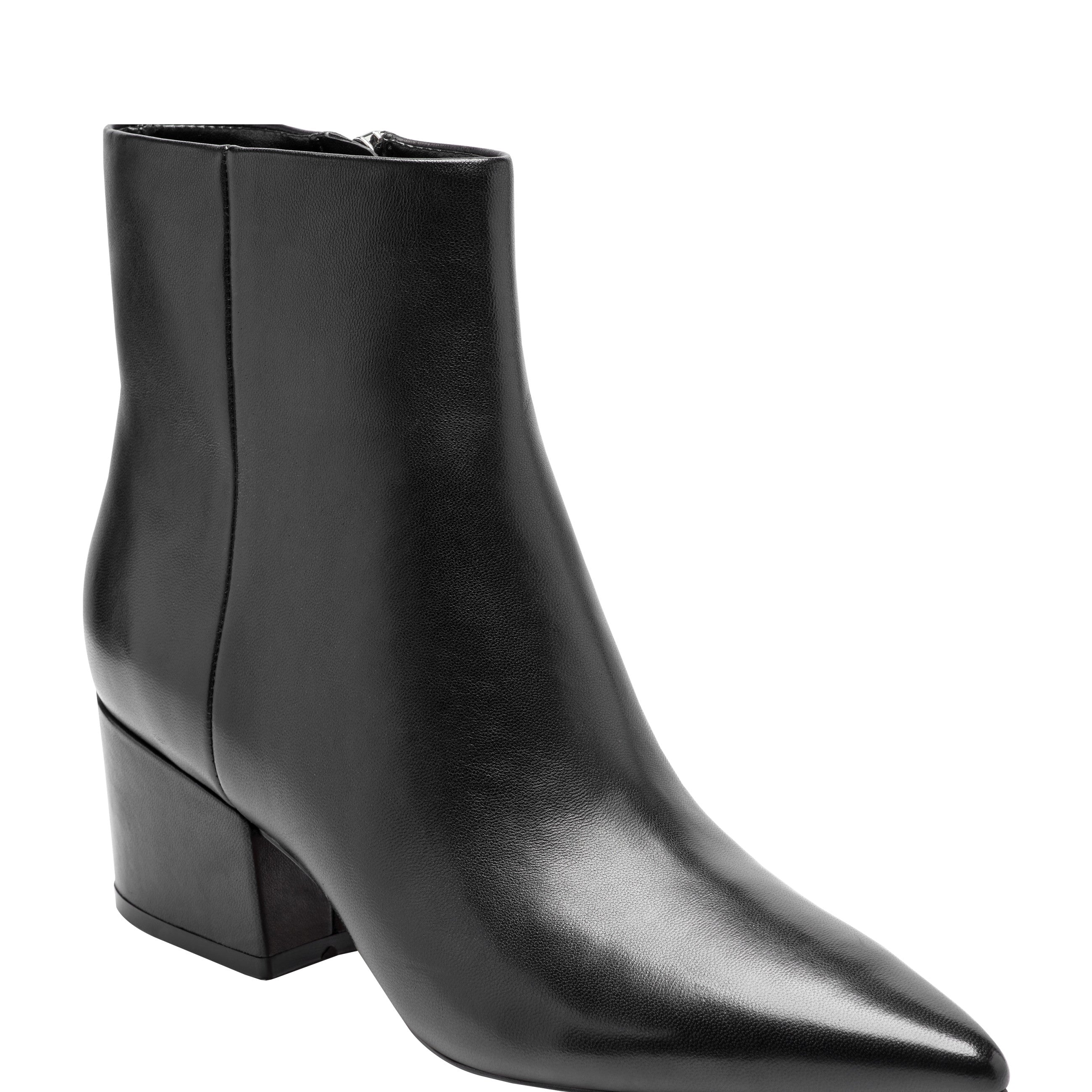 Alfie Block Heel Leather Ankle Bootie - Black Leather / Marc Fisher US