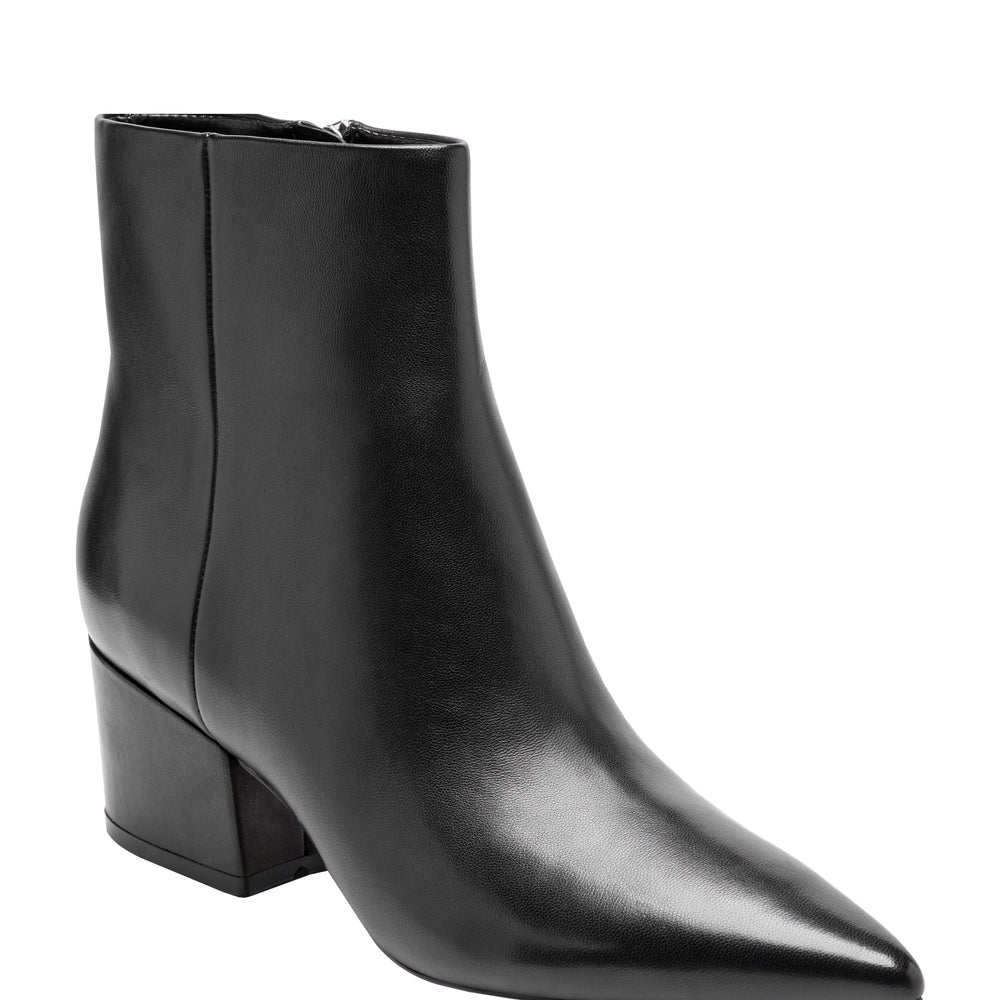 Alfie Block Heel Leather Ankle Bootie - Black Leather / Marc Fisher US