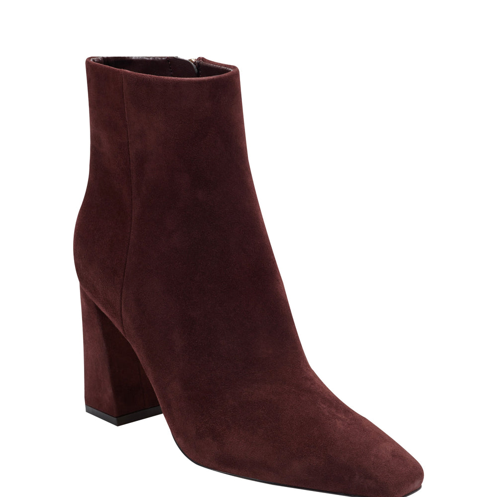 Novella Block Heel Leather Ankle Bootie - Dark Red Suede / Marc Fisher For Sale