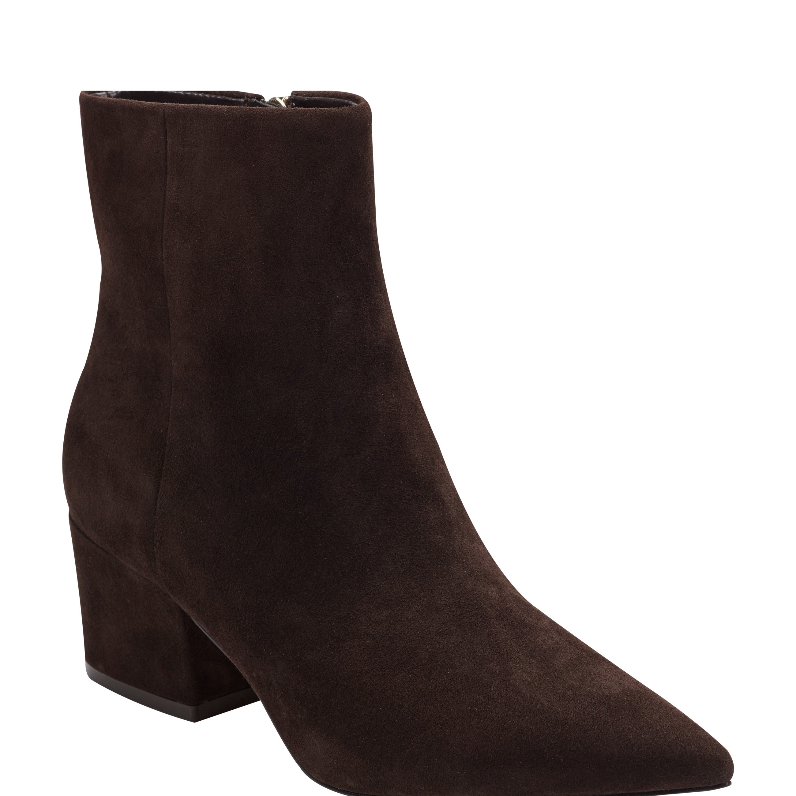 Alfie Block Heel Leather Ankle Bootie - Dark Brown Suede / Marc Fisher Outlet