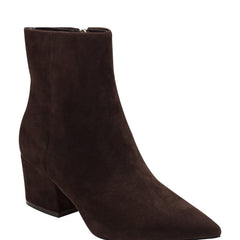 Alfie Block Heel Leather Ankle Bootie - Dark Brown Suede / Marc Fisher Outlet