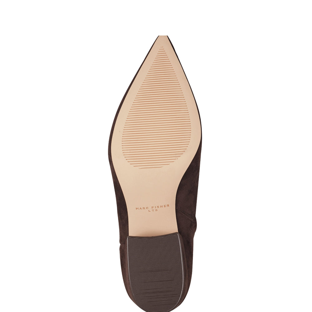 Alfie Block Heel Leather Ankle Bootie - Dark Brown Suede / Marc Fisher Outlet