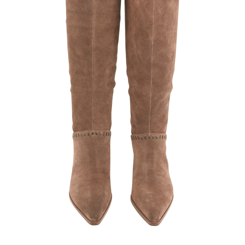 Tayla Block Heel Leather Boot - Light Brown Suede / Marc Fisher For Sale