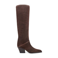 Tayla Block Heel Leather Boot - Dark Brown Suede / Marc Fisher Sale