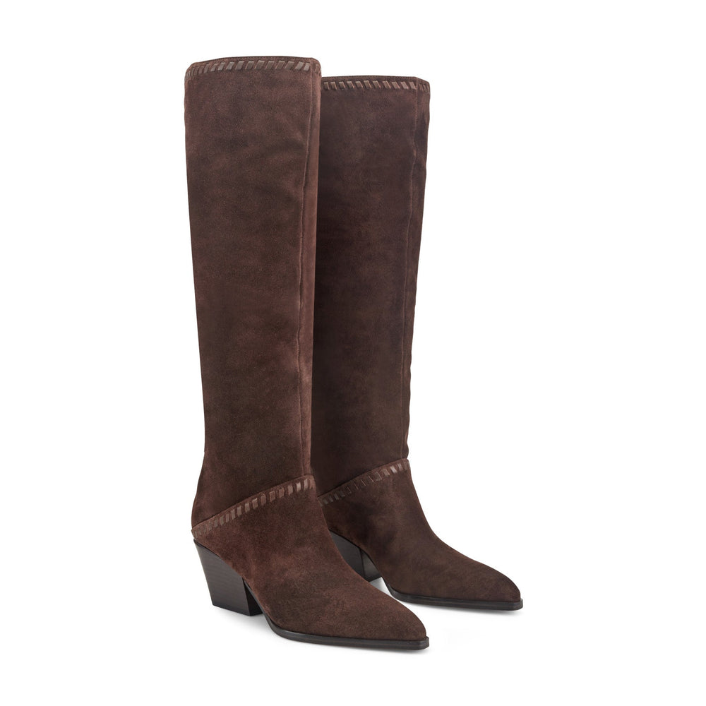 Tayla Block Heel Leather Boot - Dark Brown Suede / Marc Fisher Sale