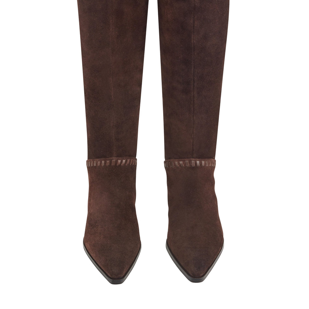 Tayla Block Heel Leather Boot - Dark Brown Suede / Marc Fisher Sale