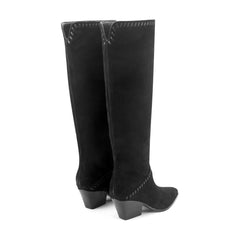Tayla Block Heel Leather Boot - Black Suede / Marc Fisher Outlet