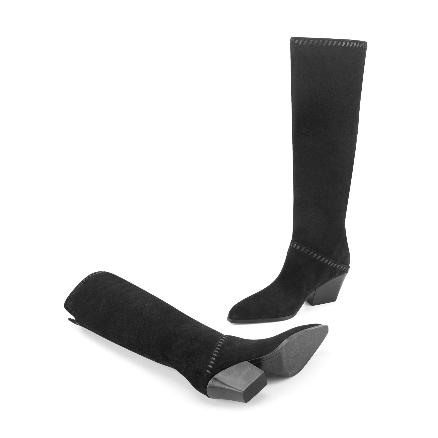 Tayla Block Heel Leather Boot - Black Suede / Marc Fisher Outlet
