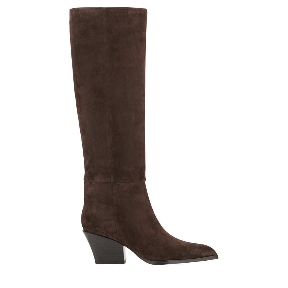 Tarrie Block Heel Leather Boot - Dark Brown Suede / Marc Fisher For Sale