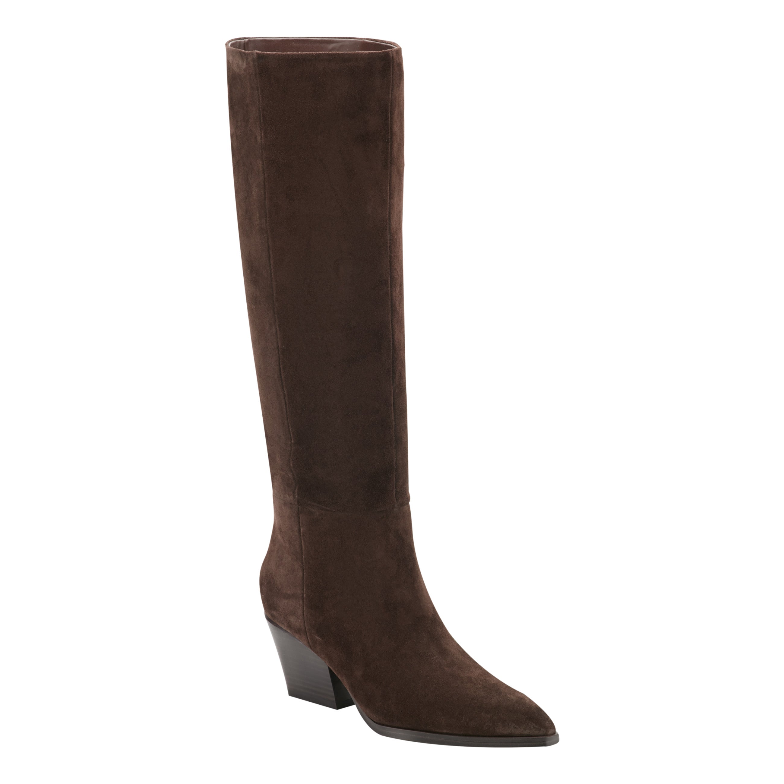 Tarrie Block Heel Leather Boot - Dark Brown Suede / Marc Fisher For Sale